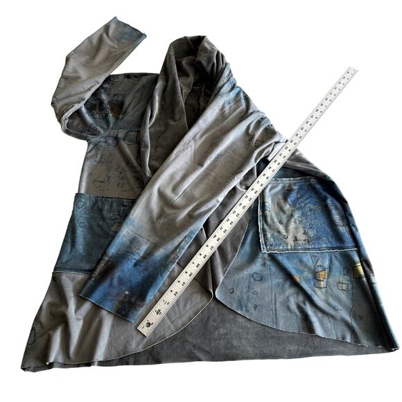 3Potato Art to Wear Lagenlook Plush Lined Printed Shawl Collar Open Cardigan M/L - Picture 7 of 9